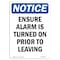 Signmission OSHA Notice, 5" Height, Ensure Alarm Is Turned On Prior Sign, 5" X 3.5", Portrait OS-NS-D-35-V-12061 - alternate 1